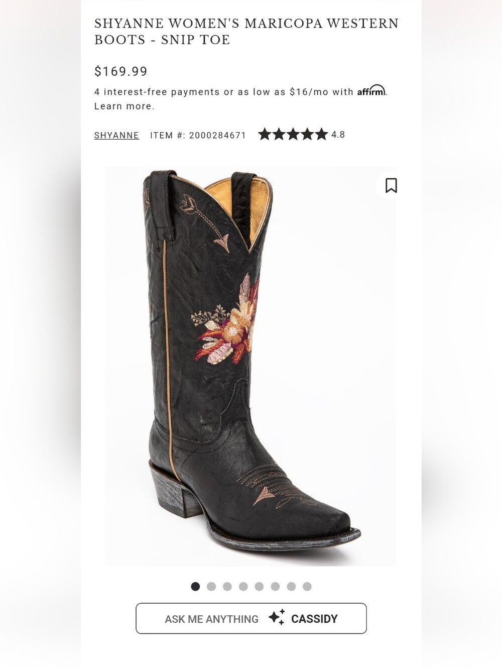 Shyanne MARICOPA Black Western Boot Multicolor Floral Embroidery and Tan Piping